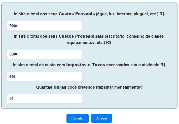 Exemplo de cálculo de horas trabalhadas