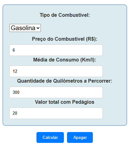 Exemplo de cálculo de combustível