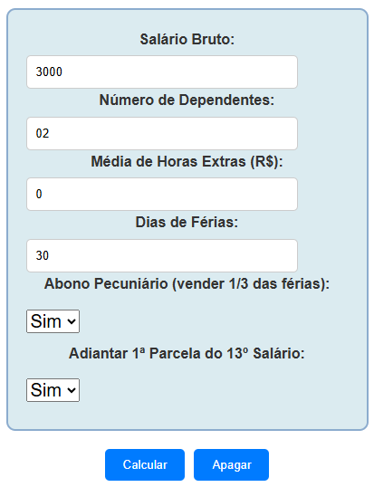 Exemplo de cálculo de férias