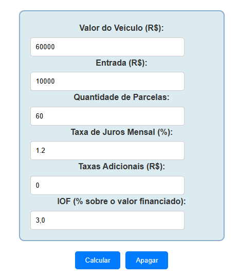 Exemplo de calculo para financiamento de veiculo