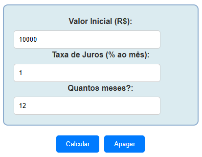 Exemplo de cáculo para juros compostos